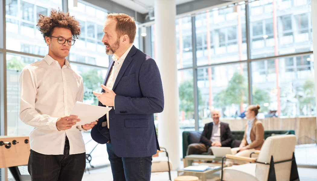 Startup founder and investor talking